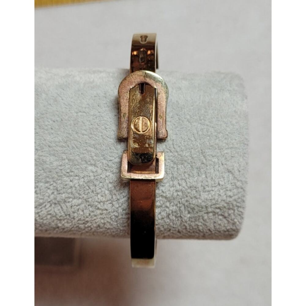 Goldtone Bronze Buckle Stlyle Thick Metal Bangle Bracelet Adjustable 6.5" -7.5"